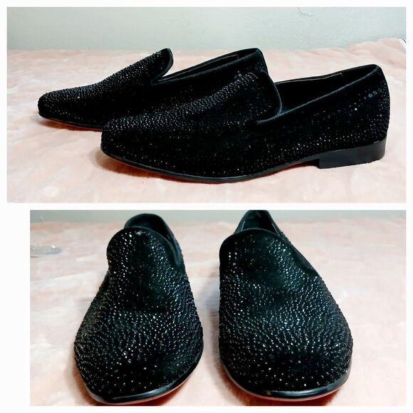 Moretti Black Label Black Textured Slip-On Loafers Size 12EEE - Picture 1 of 7